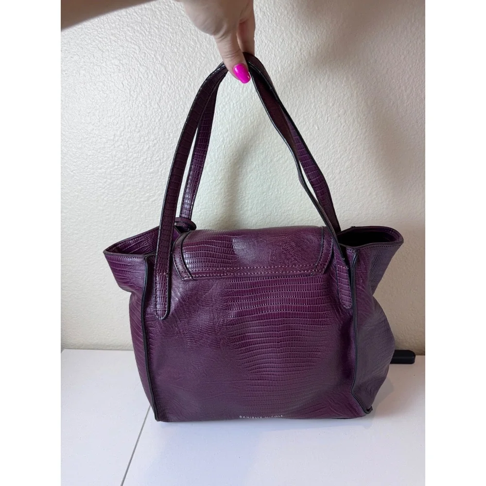 Danielle Nicole Tote Bag Women Large Purple Faux Lizard Embossed Structured Chic - Picture 3 of 14